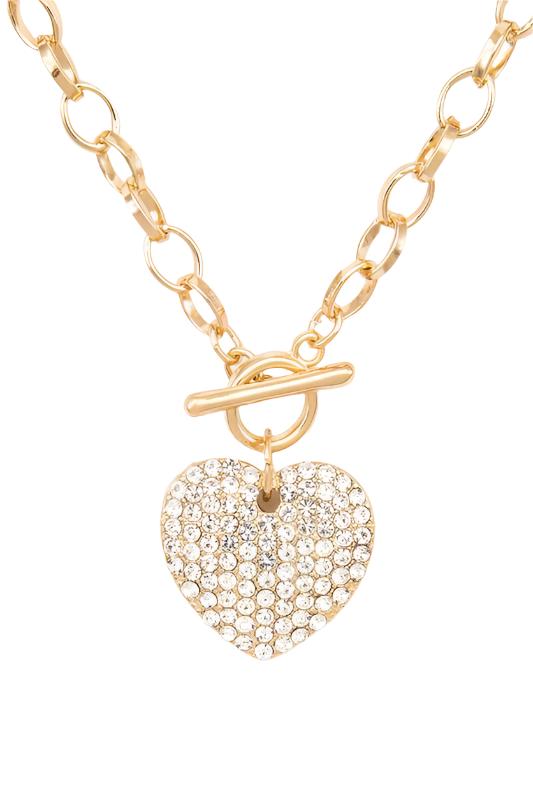 Crystal Heart Pendant Toggle Necklace Set