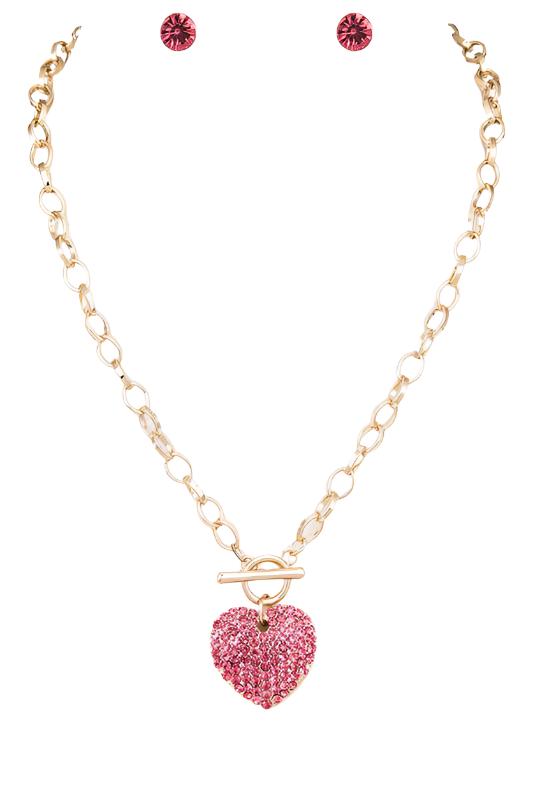 Crystal Heart Pendant Toggle Necklace Set