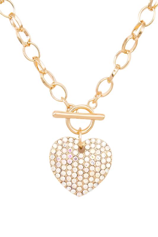Crystal Heart Pendant Toggle Necklace Set