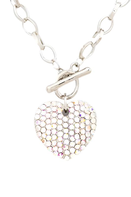 Crystal Heart Pendant Toggle Necklace Set